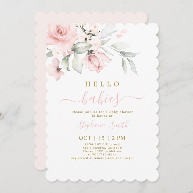 Convite para Chás de fraldas Twin Girls (Frente/Verso)