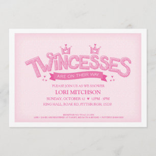 Convite para Chás de fraldas Twin Girls (Rosa)