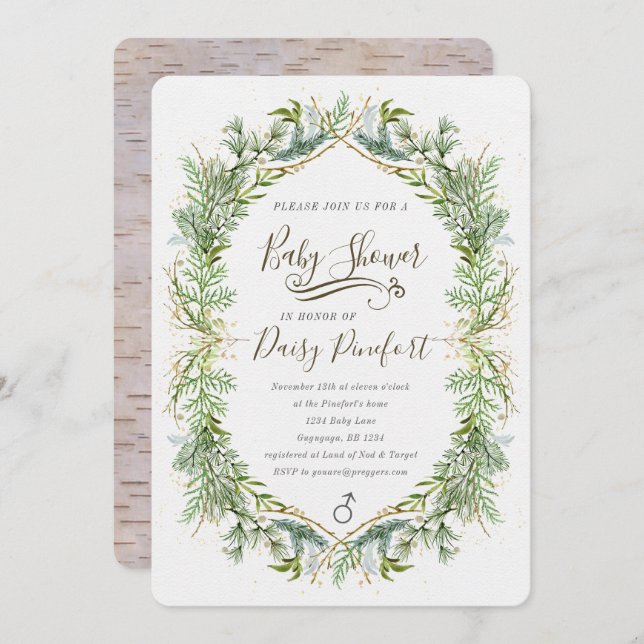 Convite para Chás de fraldas Woodland (Frente/Verso)