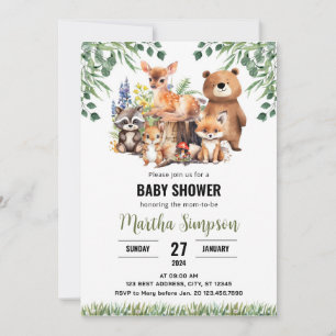 Convite para Chás de fraldas Woodland Animais fl