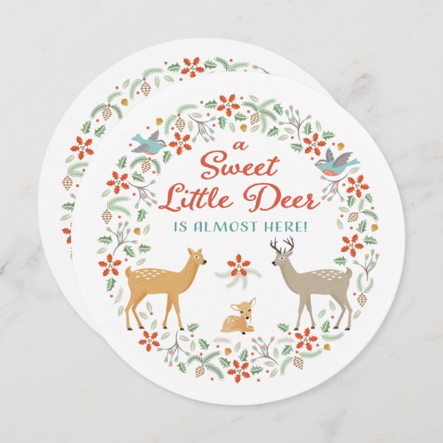 Convite para Chás de fraldas Woodland Deer (Frente/Verso)