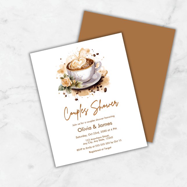 Convite para Chás de panela de Casais de Casamento (Budget Floral Coffee Wedding Couples Bridal Shower Invitation )