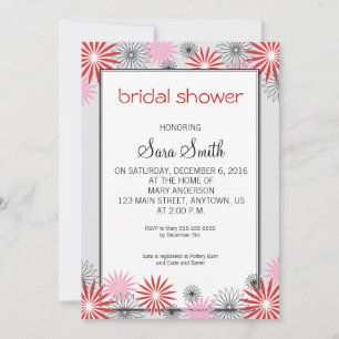 Convite para Chás de panela Florais Vermelho e Ro