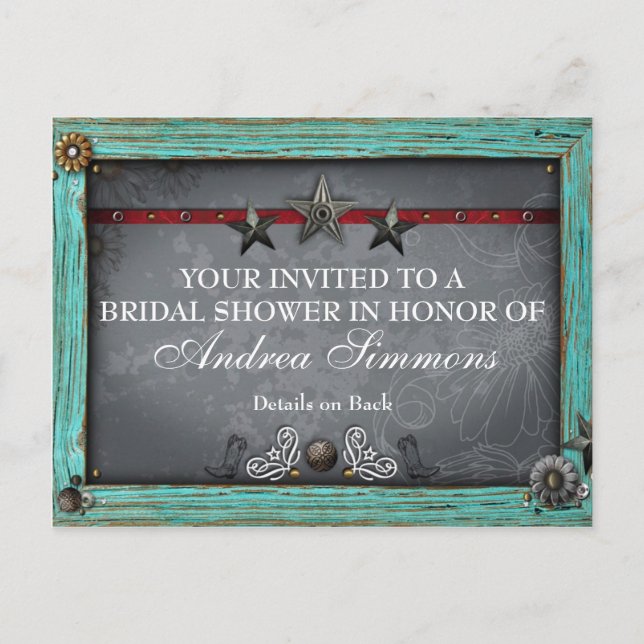 Convite para Chás de panela Rustic Country Western (Frente)