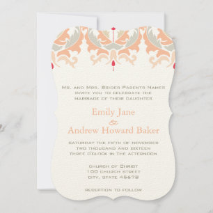 Convite para Cherry e Peach Casamento tema damasco