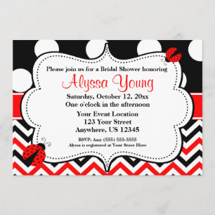 Convite para Chevron Black Red Ladybug