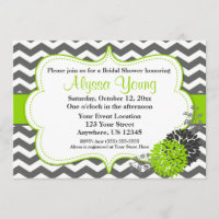 Convite para Chevron de Verde limão Cinza Escura
