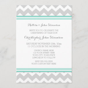 Convite para Christening da Cinza Teal Chevron