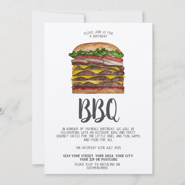 Convite para churrasco com hambúrguer gigante (Frente)