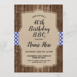 Convite para CHURRASCO de Burlap aniversário de 40