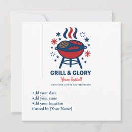 Convite para CHURRASCO em 4 de julho - Branco verm
