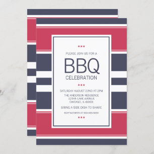 Convite para CHURRASCO Preppy Red,White & Blue Str