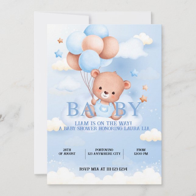 CONVITE PARA CHUVA DE BEBÊ DO URSINHO DE PELÚCIA (Frente)