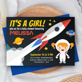 Convite para Chuvada de Bebê Rocket Girl Espaço Si