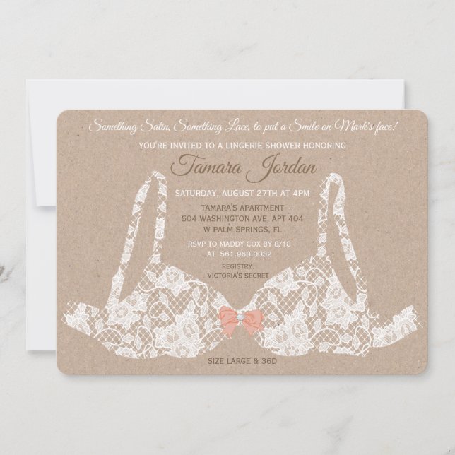 Convite para Chuveiro de Lingerie de Renda Kraft (Frente)