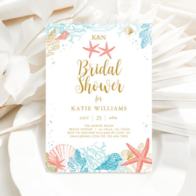 Convite para chuveiro de noivas do tema da praia (Beach Bridal Shower Invitation)