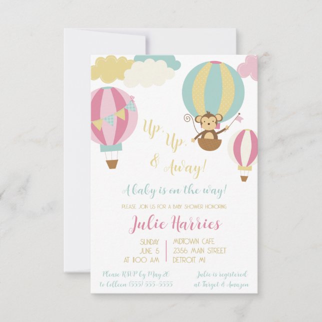 Convite Para cima, para fora! Um bebê está a caminho! (Frente)