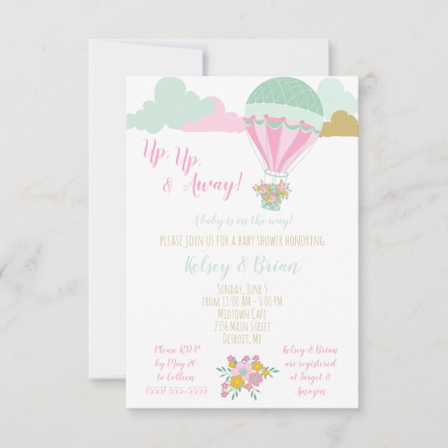 Convite Para cima, para fora! Um bebê está a caminho! (Frente)