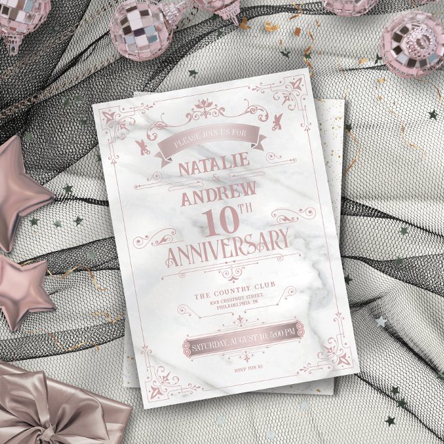 Convite para Cinza e Rosa Elegante (Elegant Pink and Gray Anniversary Invitation)