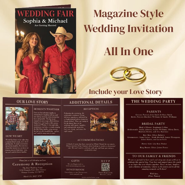 Convite para Cobrir da Revista de Casamento (Wedding-Country-Magazine Cover-Invitation All in one)