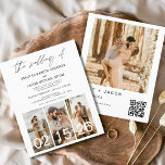Convite para Código QR Minimalista de Casamento de<br><div class="desc">O Casamento do Moderno Elegante Quatro (4) Colagem de Fotos e Grande Data QR Código Minimalista de Casamento Convite. Os cartões de convite para o casamento contêm uma tipografia moderna que é elegante,  simples e moderna para usar depois de você celebrar o dia de casamento simples e minimalista.</div>