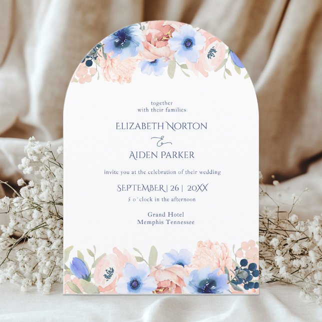 Convite para Coleção de Casamentos Azuis Peach (Peach Blue Arch Wedding Collection Invitation)