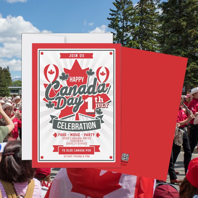 Convite para Comida de celebração feliz no dia do  (Canada Day Celebration with a party invitation with food, music and fun. For family, friends or biz)