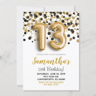 Convite para Confetti Dourado de Aniversário de 13