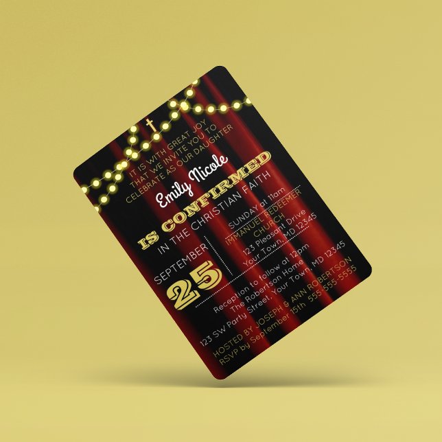 Convite para Confirmação Dourada das Luzes de Teat (Criador carregado)