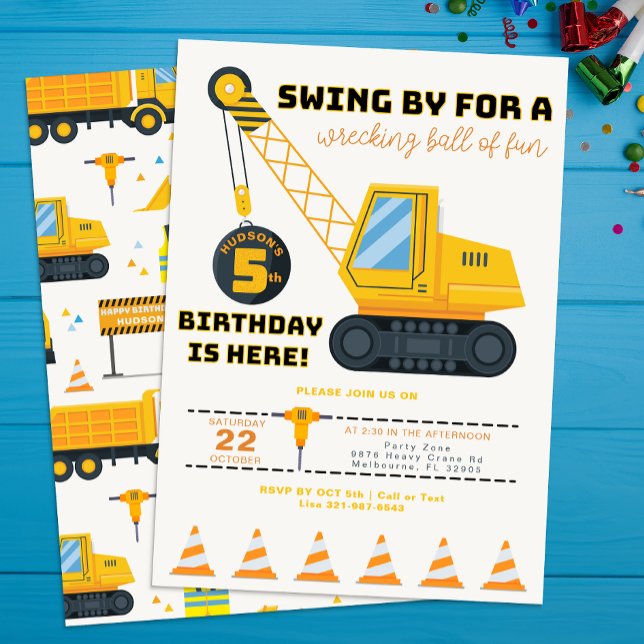 Convite para Construção de Carruagem de Aniversári (Construction Vehicle Birthday Party)