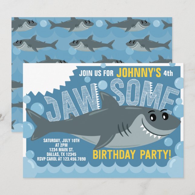 Convite para Convite de aniversário de Shark Branc (Frente/Verso)