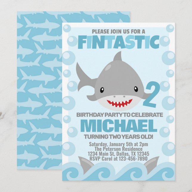 Convite para Convite de aniversário de tubarão (Frente/Verso)