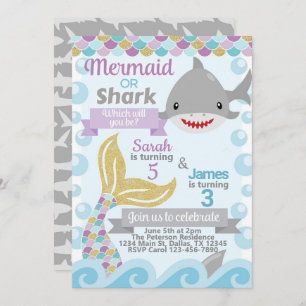 Convite para Convite de aniversário Mermaid Shark
