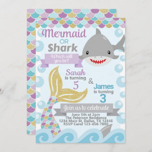 Convite para Convite de aniversário Mermaid Shark
