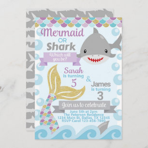 Convite para Convite de aniversário Mermaid Shark