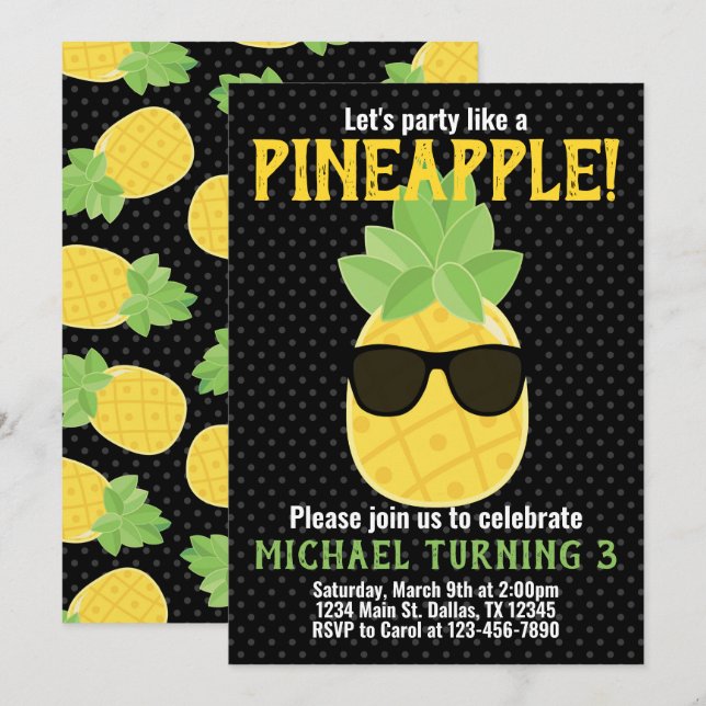 Convite para Convite de aniversário Pineapple (Frente/Verso)