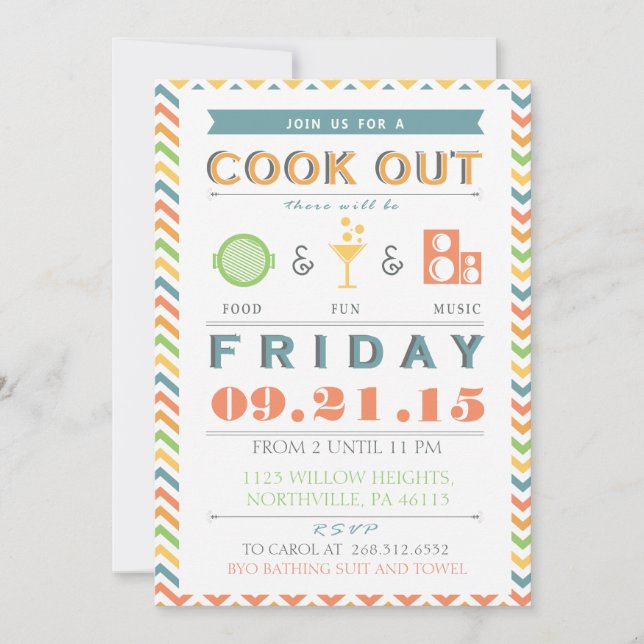 Convite para Cookout de Comida, Diversão e Música  (Frente)