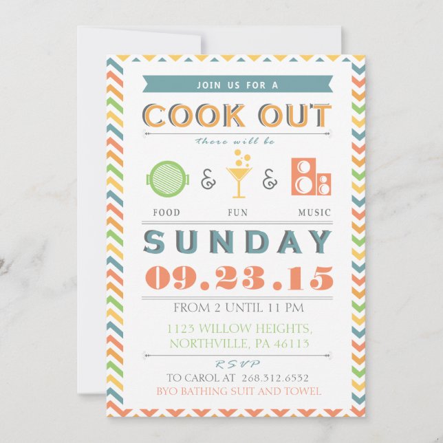 Convite para Cookout de Comida, Diversão e Música  (Frente)