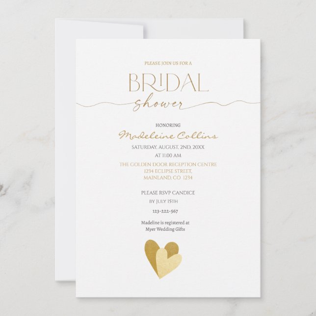 Convite para Corações Dourados de Chá de panela Pe (Frente)