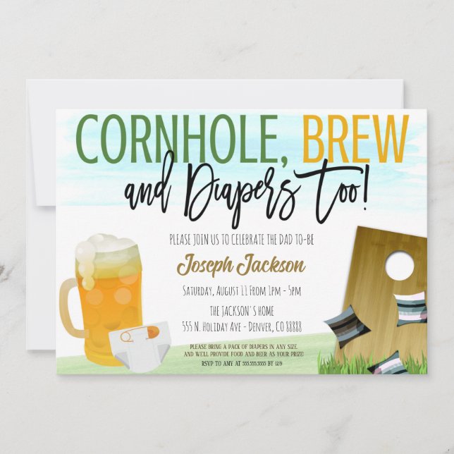 Convite para Cornhole and Beer Chá de fraldas (Frente)