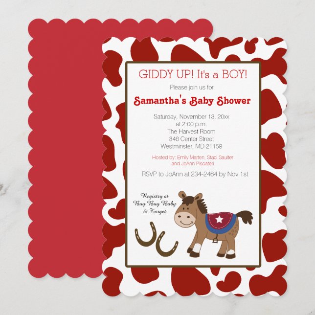 Convite para Cortar Impressão de Vaca de Cavalo Oc (Frente/Verso)