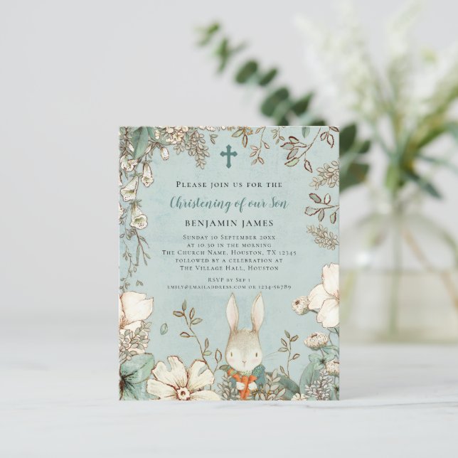 Convite para Crianças de Batismo de Foto Coelho do (Em pé/Frente)