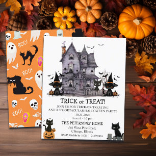 Convite para Crianças de Trick ou Tratar Gatos Neg