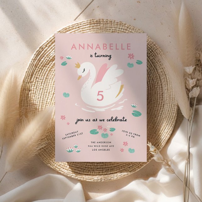 convite para crianças do cisne, elegante, cor-de-r (Criador carregado)