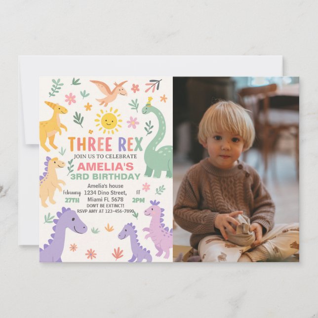 Convite para crianças do Dino Editável (Frente)