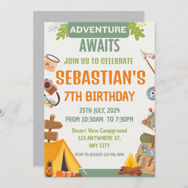 Convite para crianças modernas Festas de aniversár (Frente/Verso)