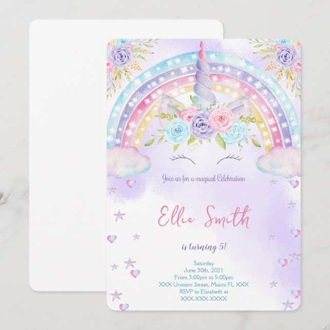 Convite para Crianças Unicórnio (Frente/Verso)