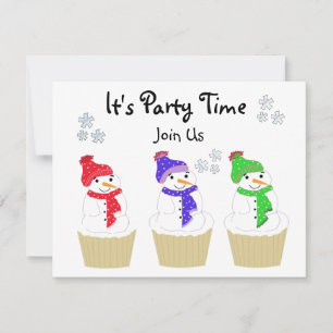 Convite para Cupcake Homem de Neve de Feriado