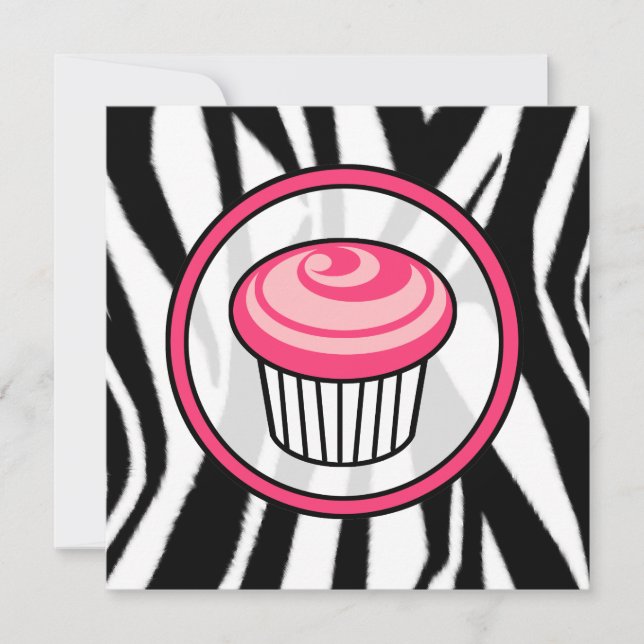 Convite para Cupcake - Impressão Zebra / Rosa e Pr (Frente)