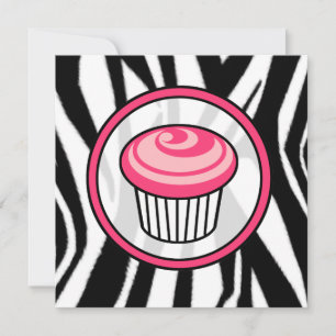 Convite para Cupcake - Impressão Zebra / Rosa e Pr